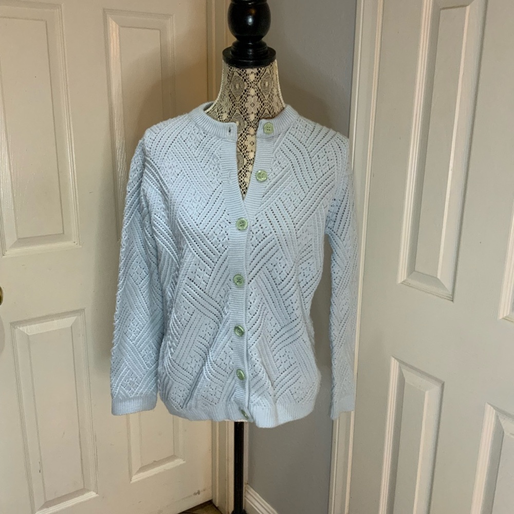 Vintage baby blue knit cardigan size medium